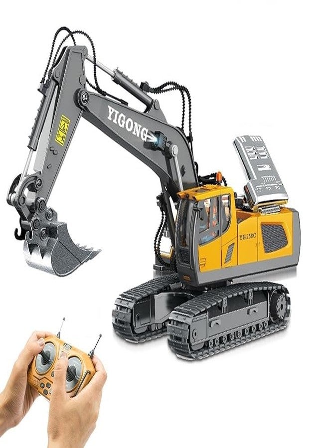 JOYJAY Remote Control Excavator Toy, for 6+ Years Old Boys, 11-Channel RC Excavator Toy, with Metal Shovel, 2.4GHz RC Construction Vehicle, The Best Birthday for Kids (Excavator Toy) - Image 1